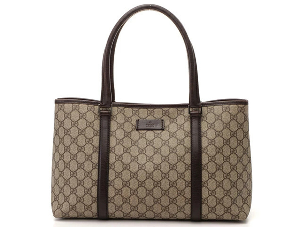 Gucci GG Supreme Tote Bag Beige Cream Brown Canvas Calfskin SJ